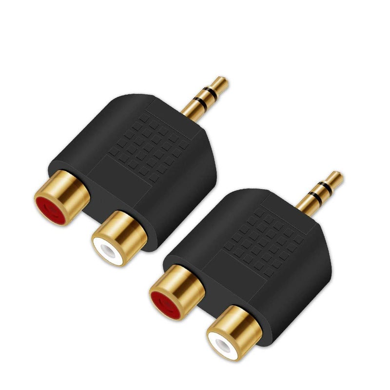 Oxsubor 3.5mm to RCA Splitter Adapter Gold Plated 3.5mm Male Stereo to 2 RCA Female Jack Y Plug Audio Converter (2 Pack) - Image 1